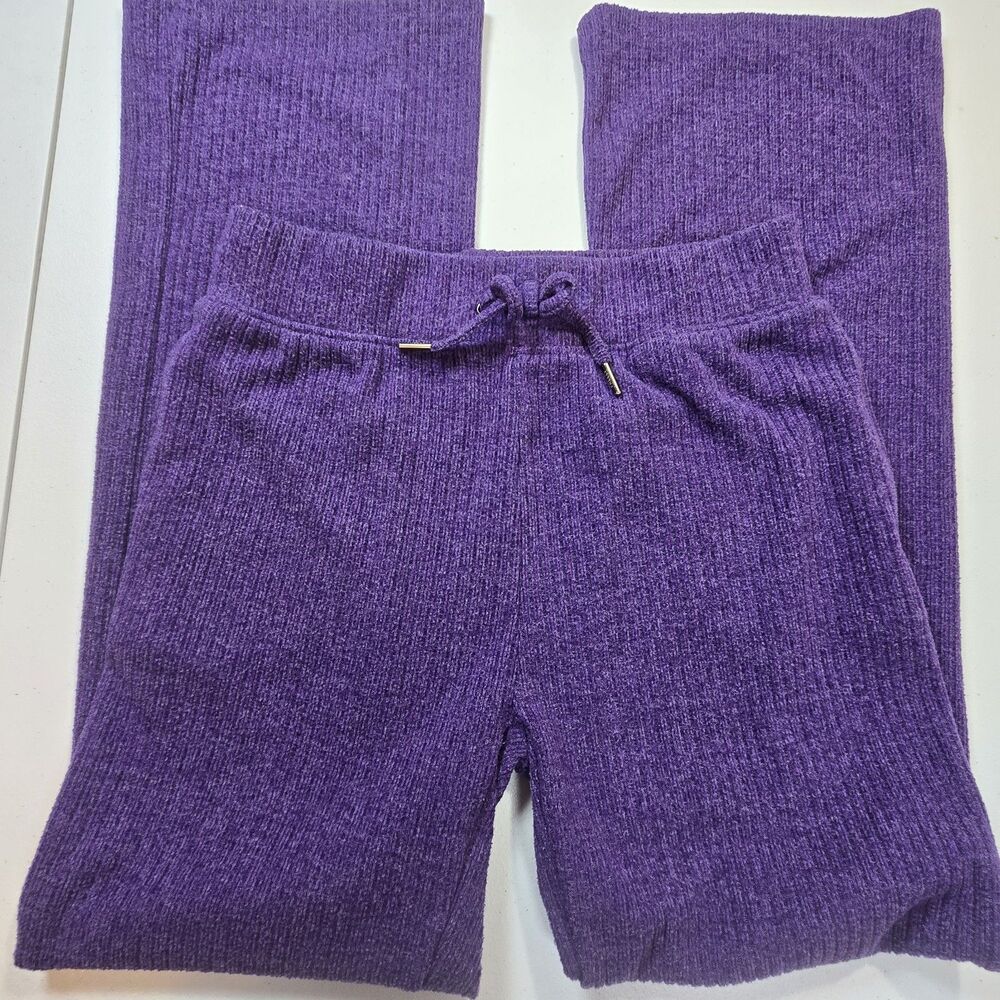 Freely YOUTH Girls XL Drawstring Ribbed Knit Flare Lounge Pant Purple Athleisure